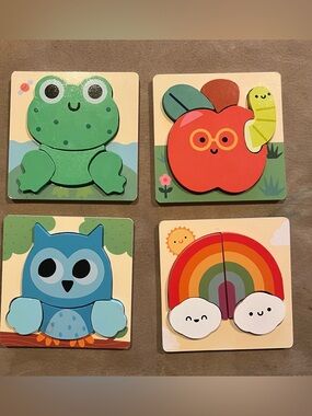 Wooden Animal & Rainbow Toddler Puzzle Set - Blue, Green, Red, Yellow
